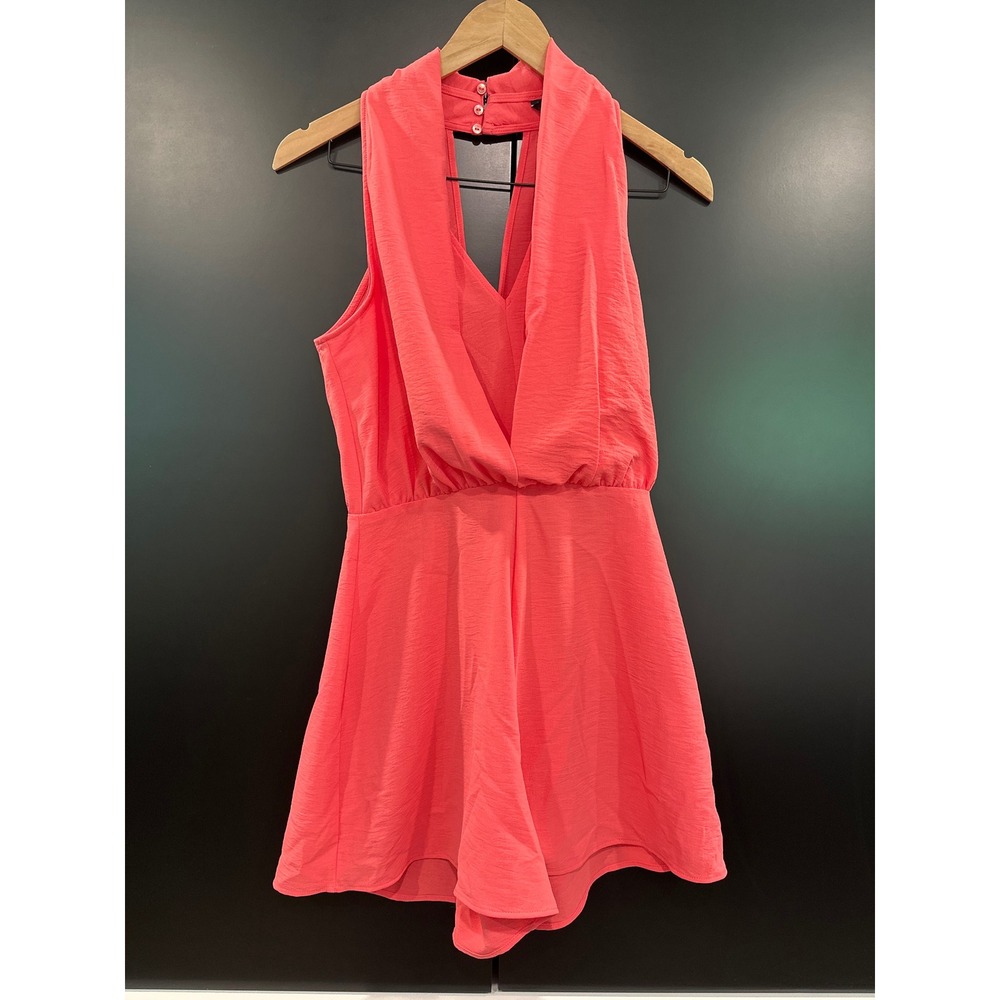 Zara Women Coral Pink Halter Neck Open Back Romper Sleeveless Surplice XS